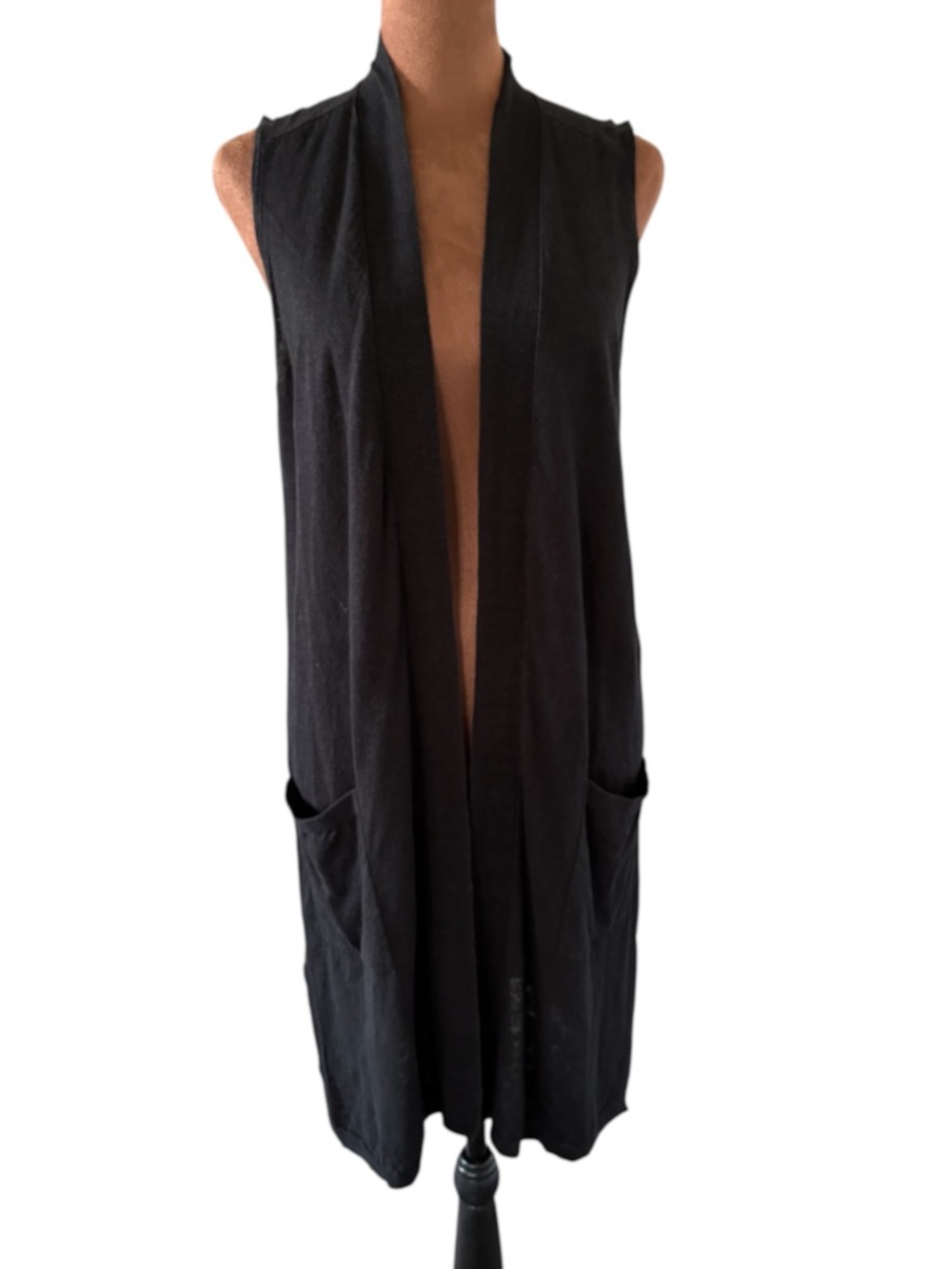 J.Jill Black Linen Blend Longline Open Front Vest Duster Size M